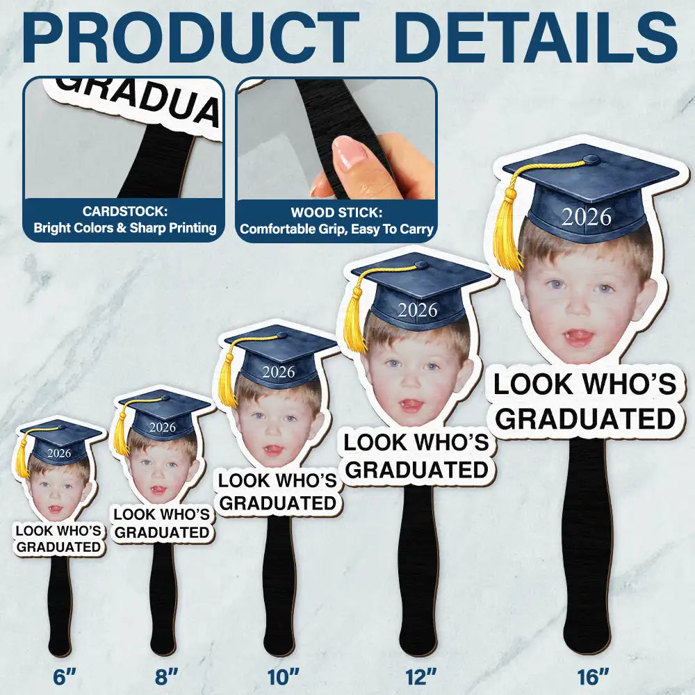 Custom Photo Childhood Look Who's Graduated Grad Props - Personalized Graduation Handheld Fan
