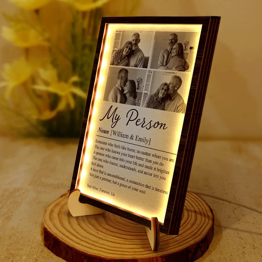 Custom Photo Couple My Person Definition - Personalized LED Light Wooden Plaque