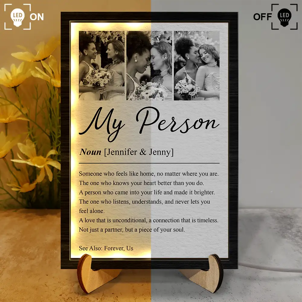 Custom Photo Couple My Person Definition - Personalized LED Light Wooden Plaque