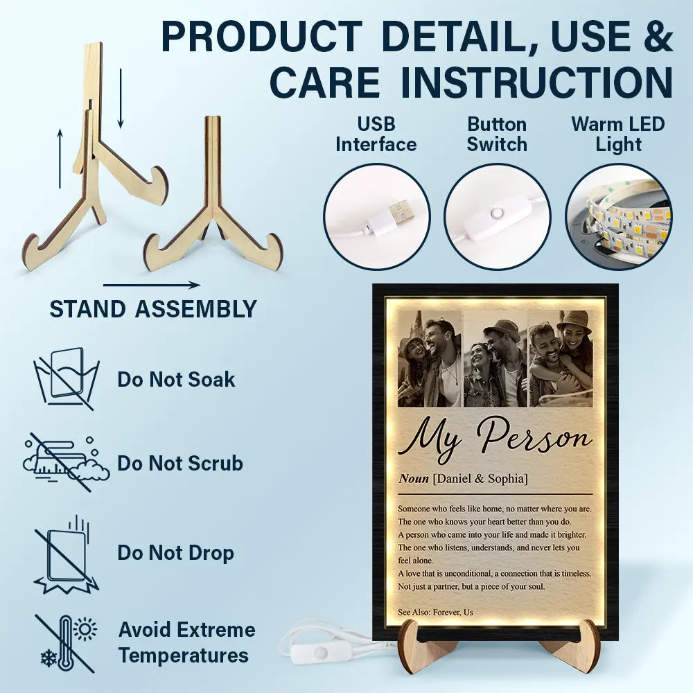 Custom Photo Couple My Person Definition - Personalized LED Light Wooden Plaque
