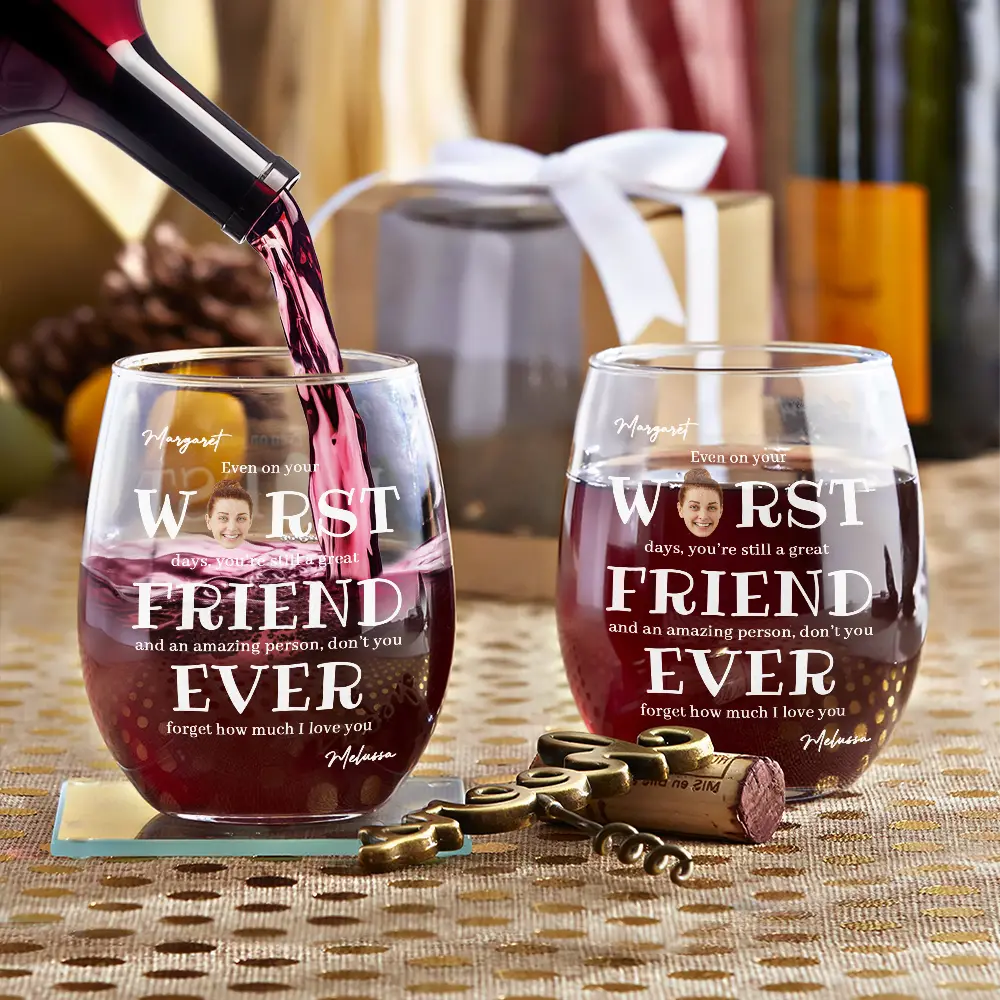 Custom Photo Even On Your Worst Days Funny Chaotic Love Mother Daughter - Personalized Stemless Wine Glass