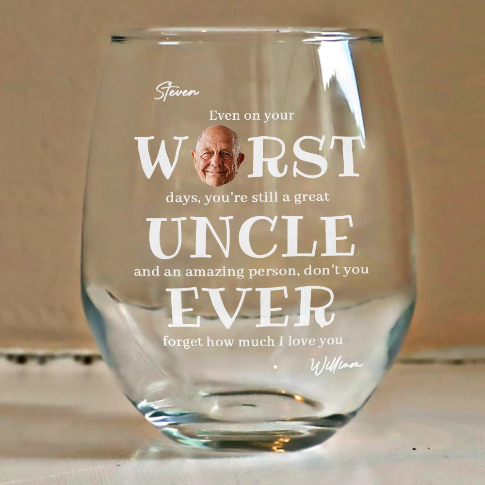 Custom Photo Even On Your Worst Days Funny Chaotic Love Mother Daughter - Personalized Stemless Wine Glass