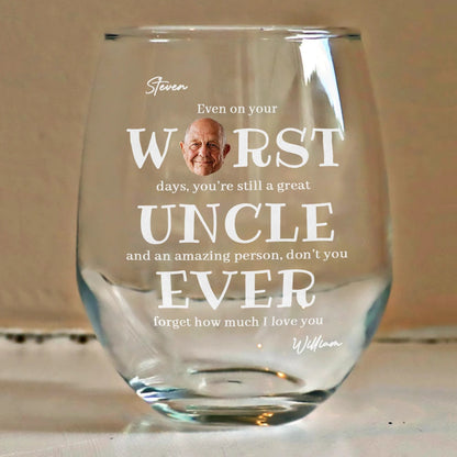 Custom Photo Even On Your Worst Days Funny Chaotic Love Mother Daughter - Personalized Stemless Wine Glass