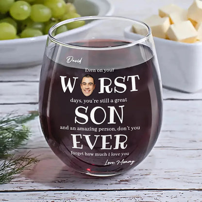Custom Photo Even On Your Worst Days Funny Chaotic Love Mother Daughter - Personalized Stemless Wine Glass