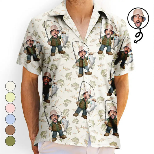 Custom Photo Funny Face Cut Fishing Man - Personalized Hawaiian Shirt