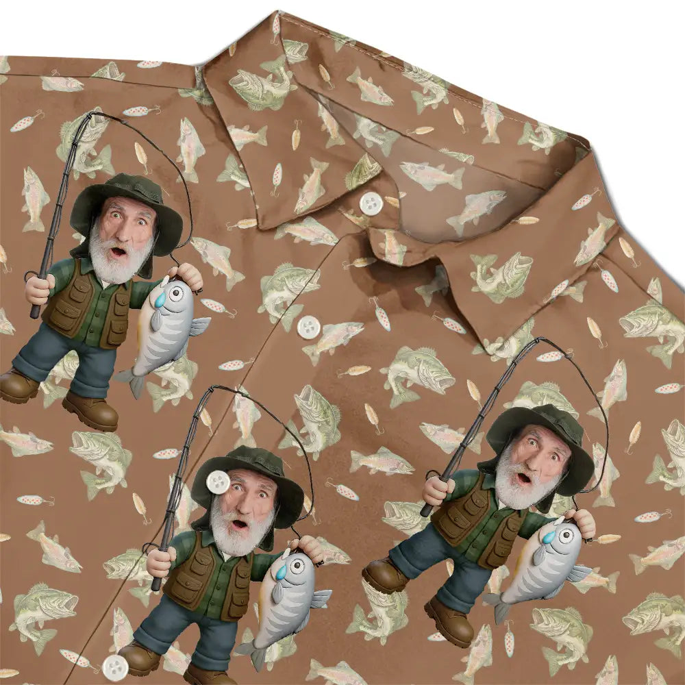 Custom Photo Funny Face Cut Fishing Man - Personalized Hawaiian Shirt