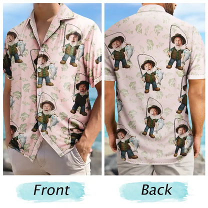 Custom Photo Funny Face Cut Fishing Man - Personalized Hawaiian Shirt
