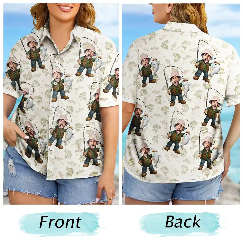 Custom Photo Funny Face Cut Fishing Man - Personalized Hawaiian Shirt