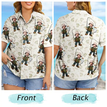 Custom Photo Funny Face Cut Fishing Man - Personalized Hawaiian Shirt
