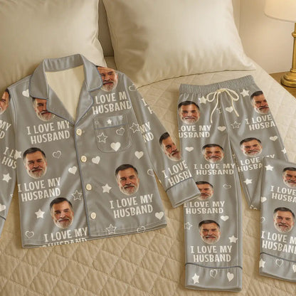 Custom Photo Funny I Love My Wife Husband - Personalized Satin Pajama Set