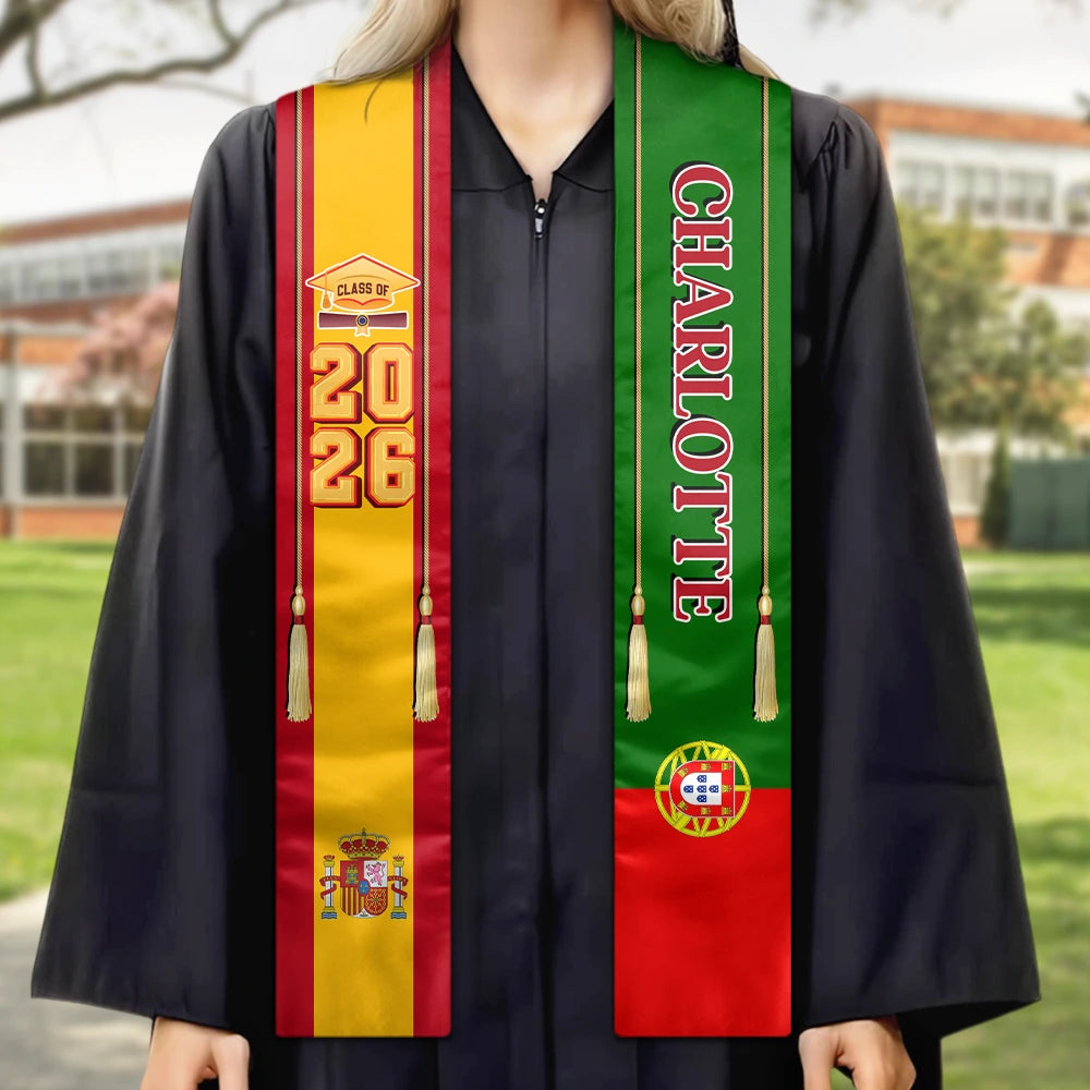 Custom Photo Half and Half Flag Graduation - Personalized Stoles