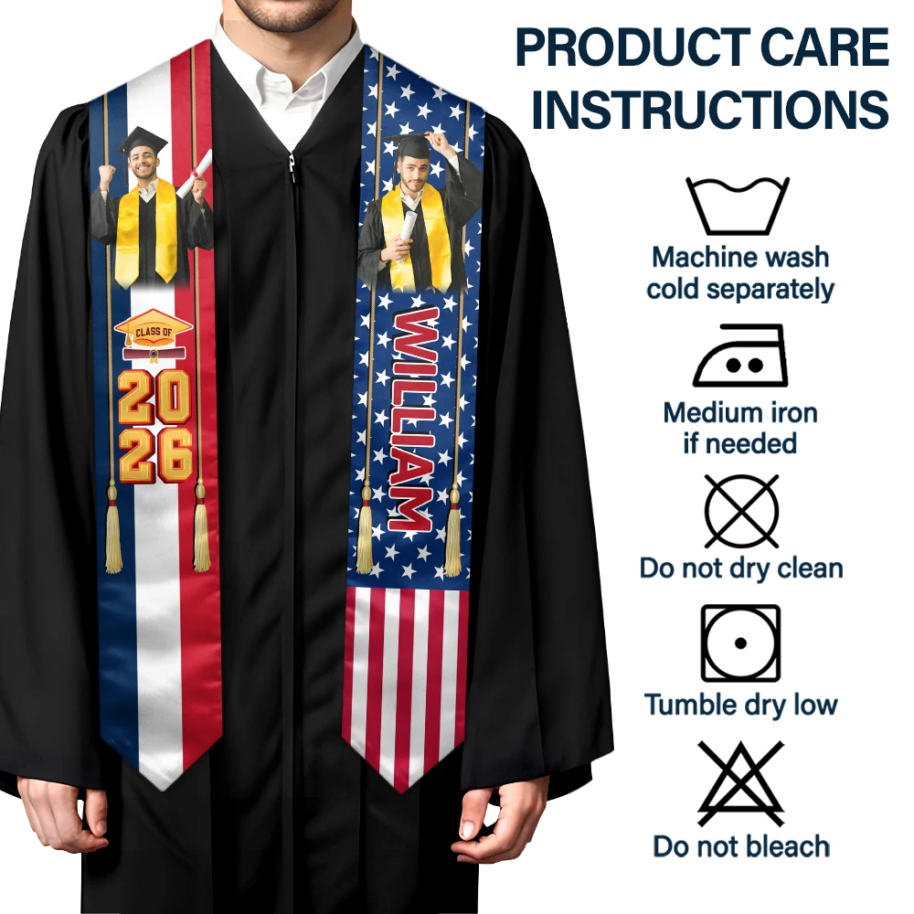 Custom Photo Half and Half Flag Graduation - Personalized Stoles