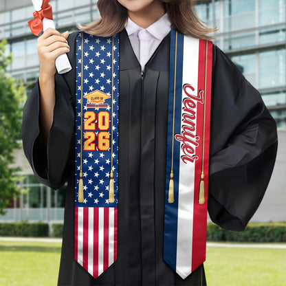 Custom Photo Half and Half Flag Graduation - Personalized Stoles