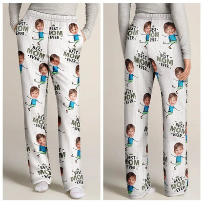 Custom Photo Happy Grandkids Best Papa Grandpa Ever Rain Pattern - Personalized Pajama Pants