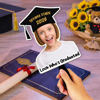 Custom Photo Look Who's Graduated - Personalized Graduation Handheld Fan