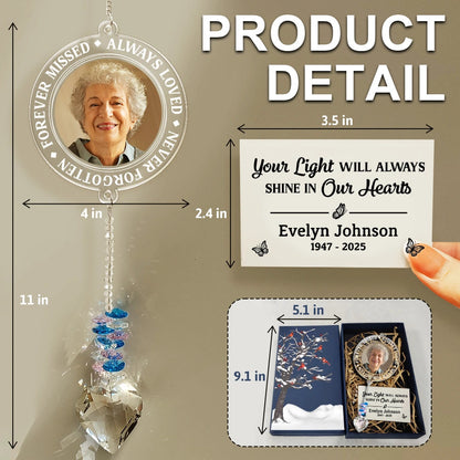 Custom Photo Memorial Always Loved Never Forgotten - Personalized Heart Crystal Suncatcher
