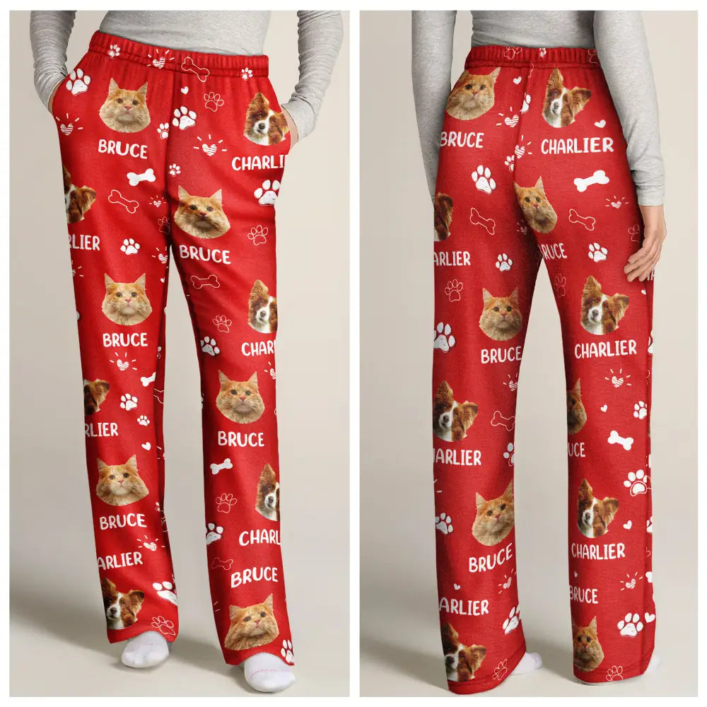 Custom Photo Paw Prints In My Heart Pet Mom Dad Dog Cat Lover - Personalized Pajama Pants