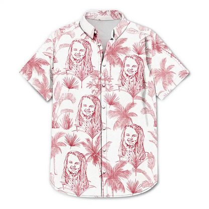 Custom Photo Pencil Drawing Toile De Jouy Pattern Family Pet - Personalized Hawaiian Shirt