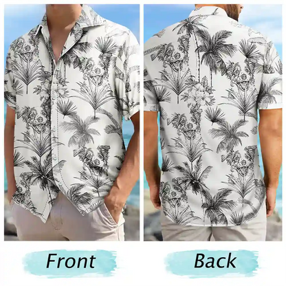 Custom Photo Pencil Drawing Toile De Jouy Pattern Family Pet - Personalized Hawaiian Shirt