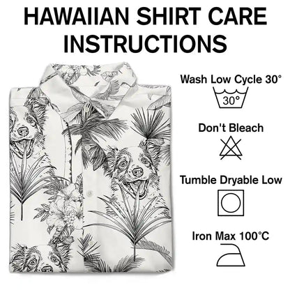 Custom Photo Pencil Drawing Toile De Jouy Pattern Family Pet - Personalized Hawaiian Shirt
