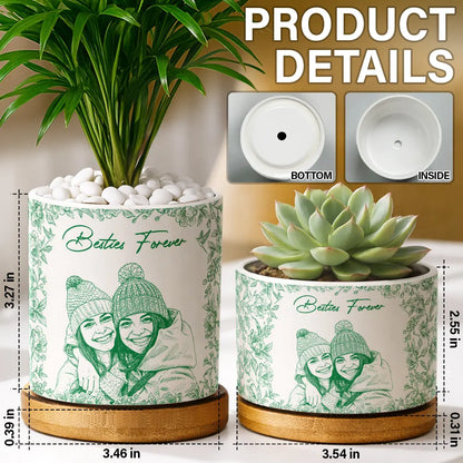 Custom Photo Pencil Sketch A True Friendship Is A Journey Without An End - Personalized Ceramic Plant Pot