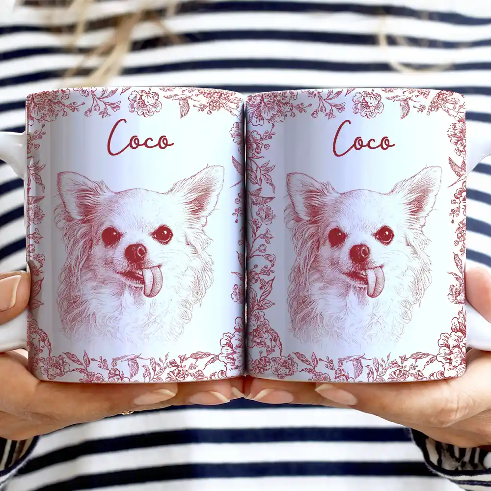 Custom Photo Pencil Sketch Dog Cat Portrait - Personalized White Edge-to-Edge Mug