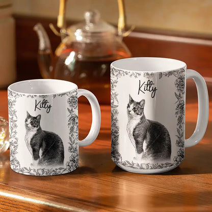 Custom Photo Pencil Sketch Dog Cat Portrait - Personalized White Edge-to-Edge Mug