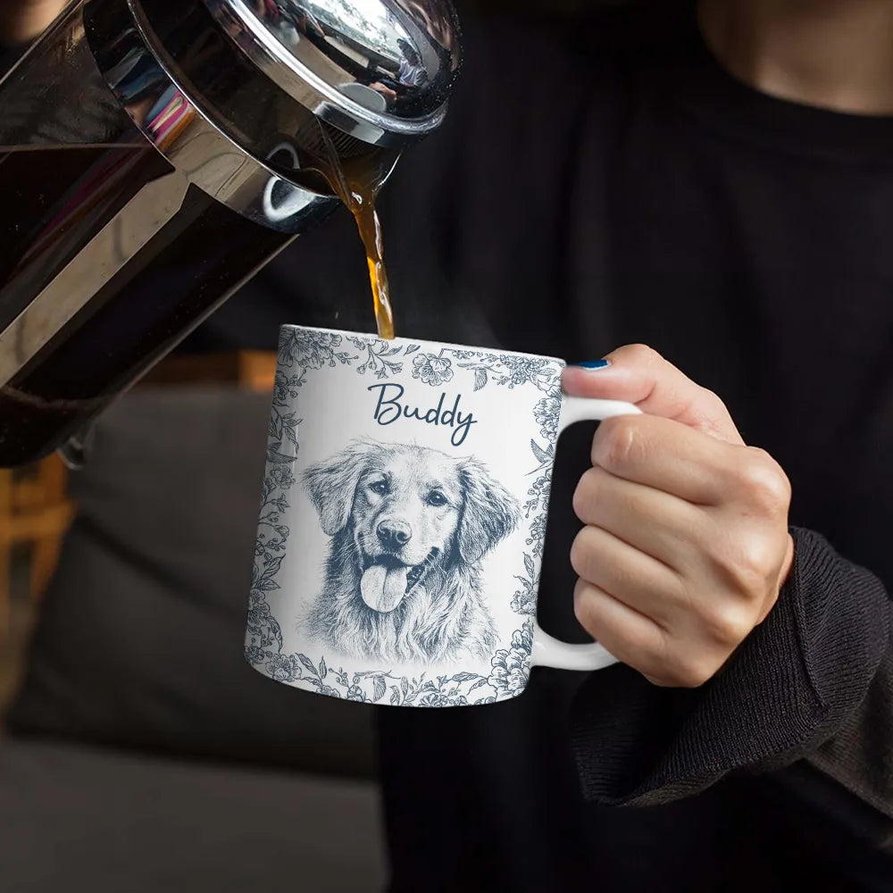 Custom Photo Pencil Sketch Dog Cat Portrait - Personalized White Edge-to-Edge Mug