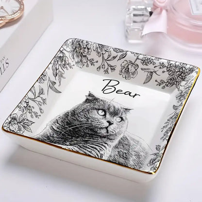 Custom Photo Pencil Sketch Pet Photo - Personalized Ring Dish