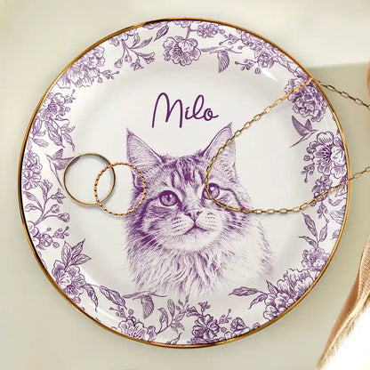 Custom Photo Pencil Sketch Pet Photo - Personalized Ring Dish