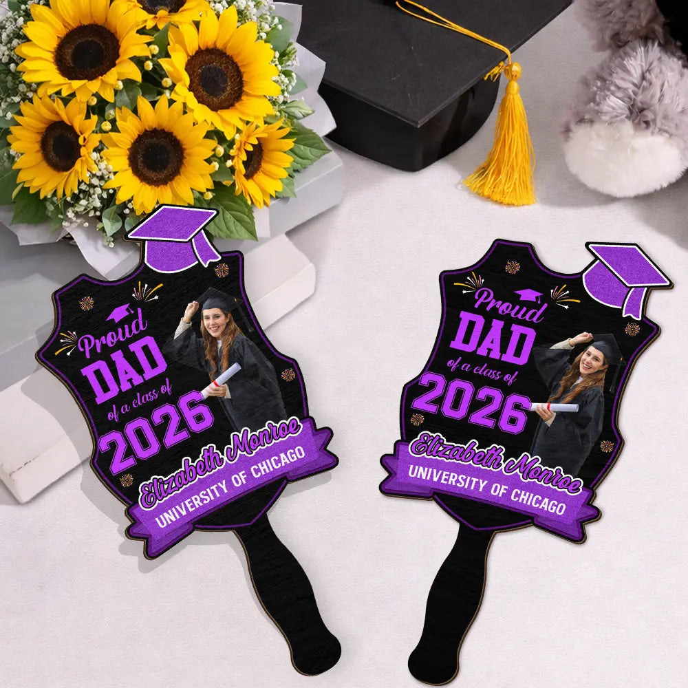 Custom Photo Proud Dad Mom Sister Bestie Graduation - Personalized Graduation Handheld Fan