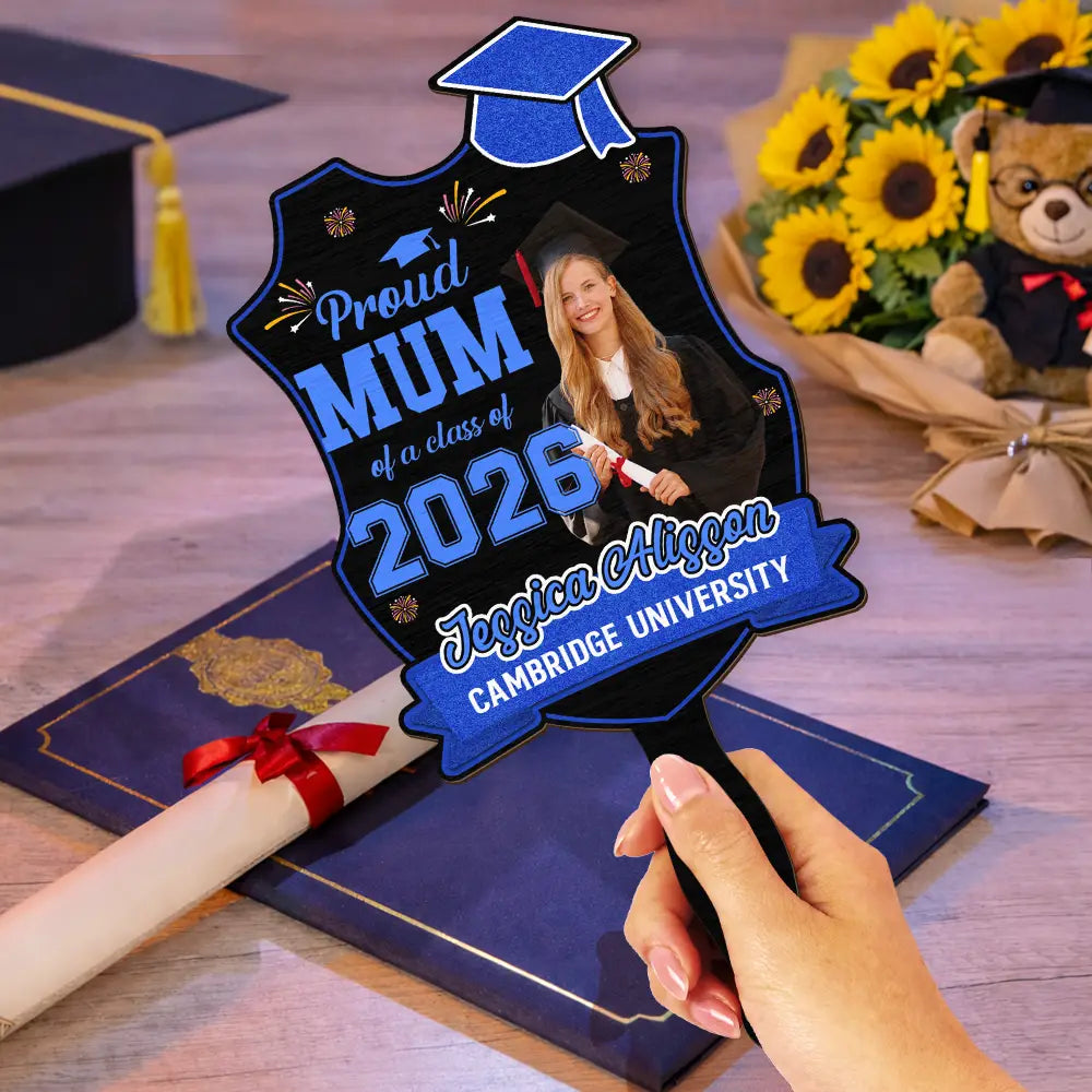 Custom Photo Proud Dad Mom Sister Bestie Graduation - Personalized Graduation Handheld Fan