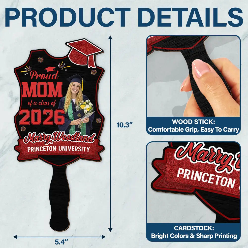 Custom Photo Proud Dad Mom Sister Bestie Graduation - Personalized Graduation Handheld Fan