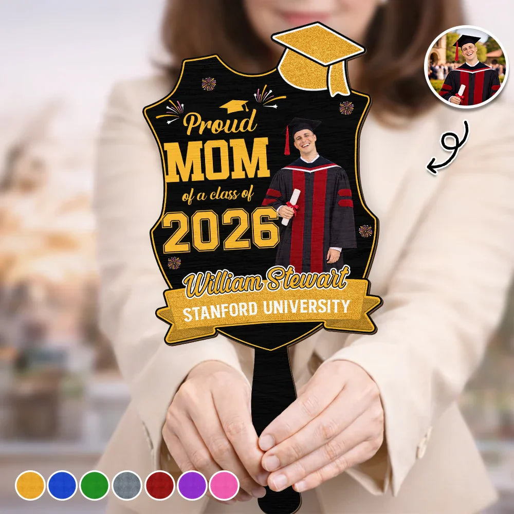 Custom Photo Proud Dad Mom Sister Bestie Graduation - Personalized Graduation Handheld Fan