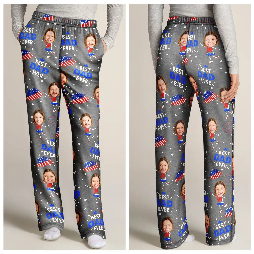 Custom Photo Stars And Stripes Best Dad Grandpa Ever - Personalized Pajama Pants
