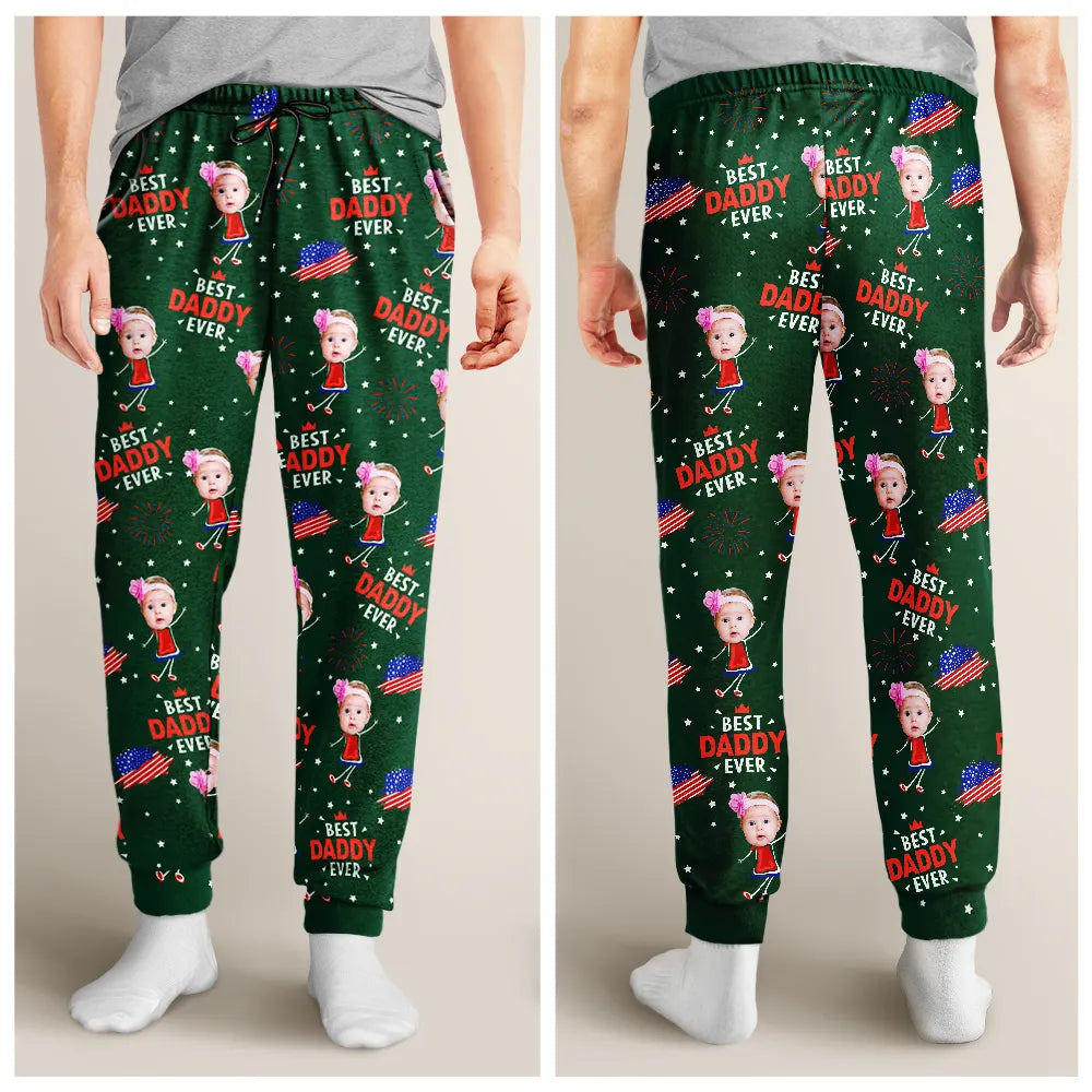 Custom Photo Stars And Stripes Best Dad Grandpa Ever - Personalized Pajama Pants