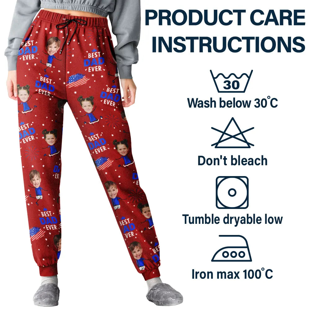 Custom Photo Stars And Stripes Best Dad Grandpa Ever - Personalized Pajama Pants