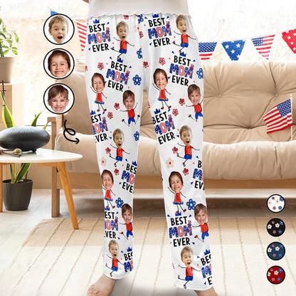 Custom Photo Stars & Stripes Best Mom Dad Grandma Grandpa Ever - Personalized Pajama Pants