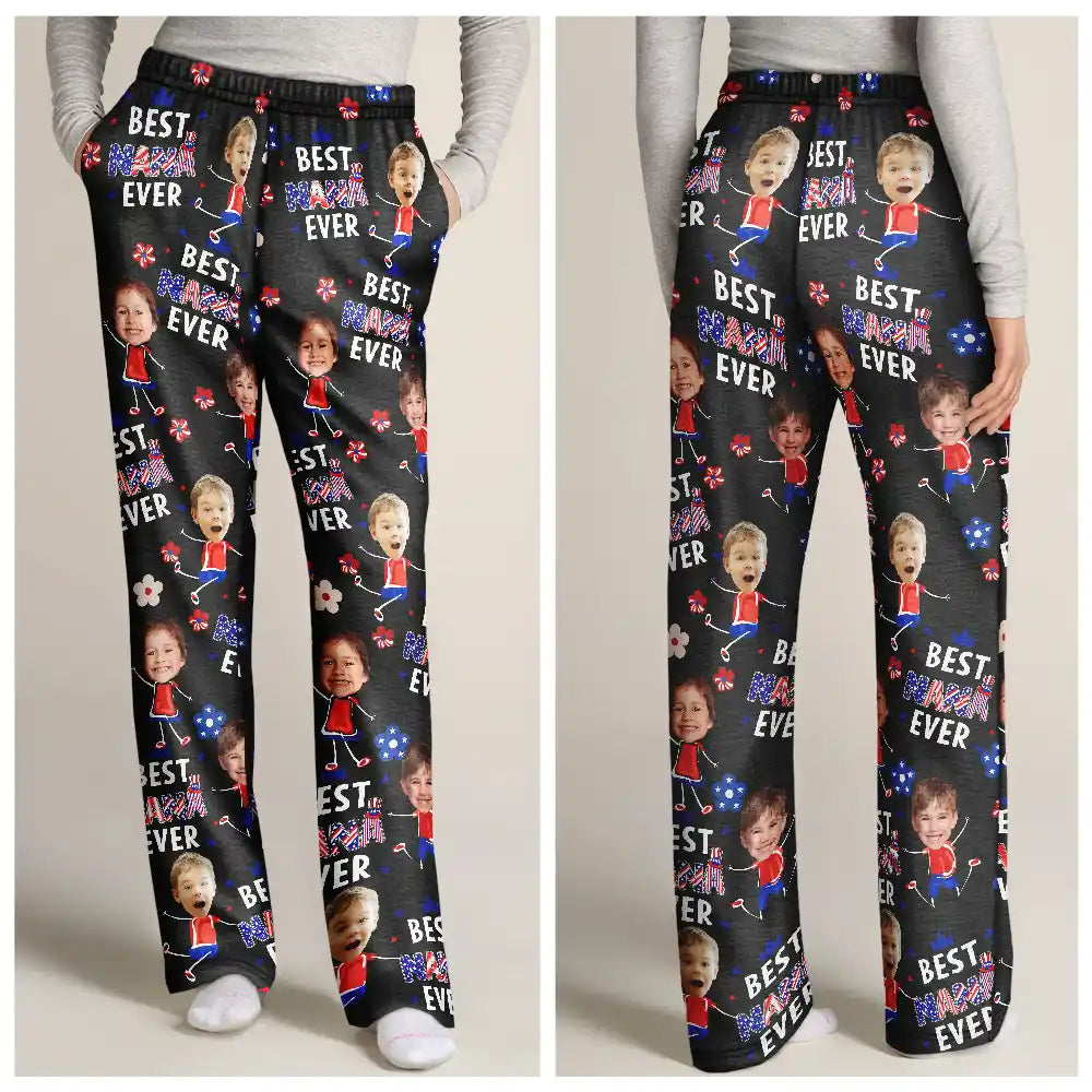 Custom Photo Stars & Stripes Best Mom Dad Grandma Grandpa Ever - Personalized Pajama Pants