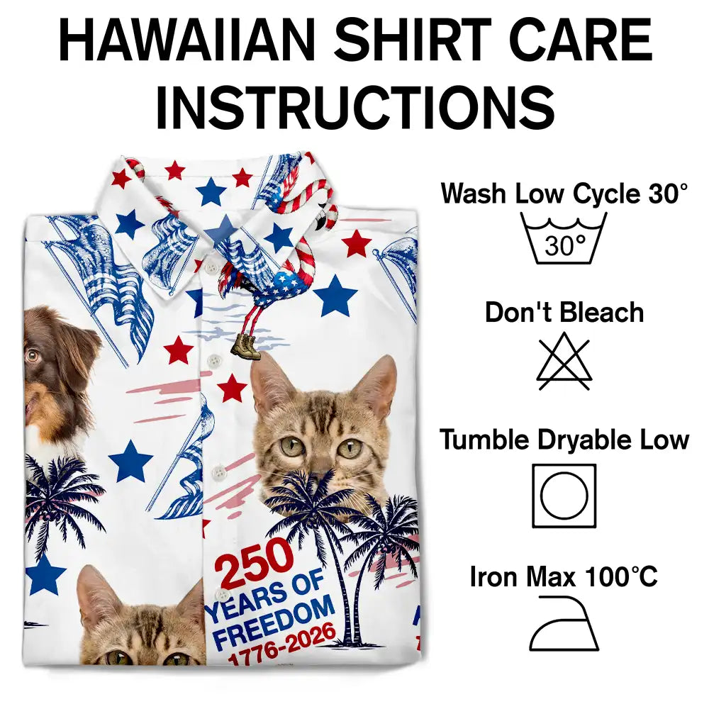Custom Photo Stars & Stripes Family Pets Kids Tropical Flamingo - Personalized Hawaiian Shirt