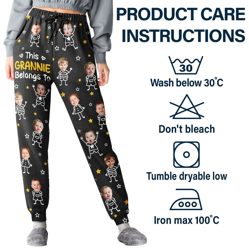 Custom Photo This Grandpa Grandma Belongs To Kids Pet - Personalized Pajama Pants