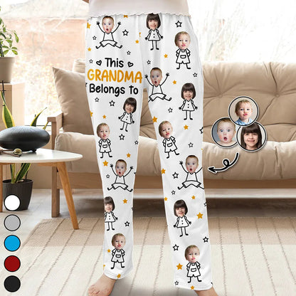 Custom Photo This Grandpa Grandma Belongs To Kids Pet - Personalized Pajama Pants