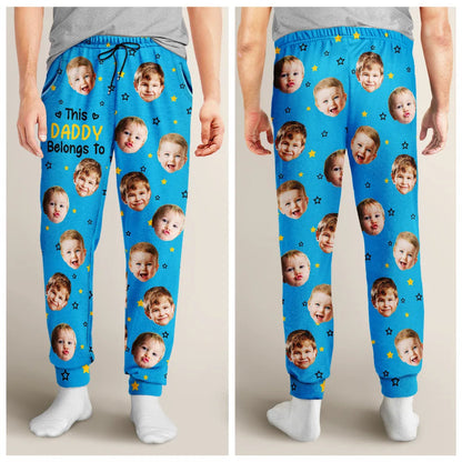 Custom Photo This Grandpa Grandma Belongs To Kids Pet Face - Personalized Pajama Pants