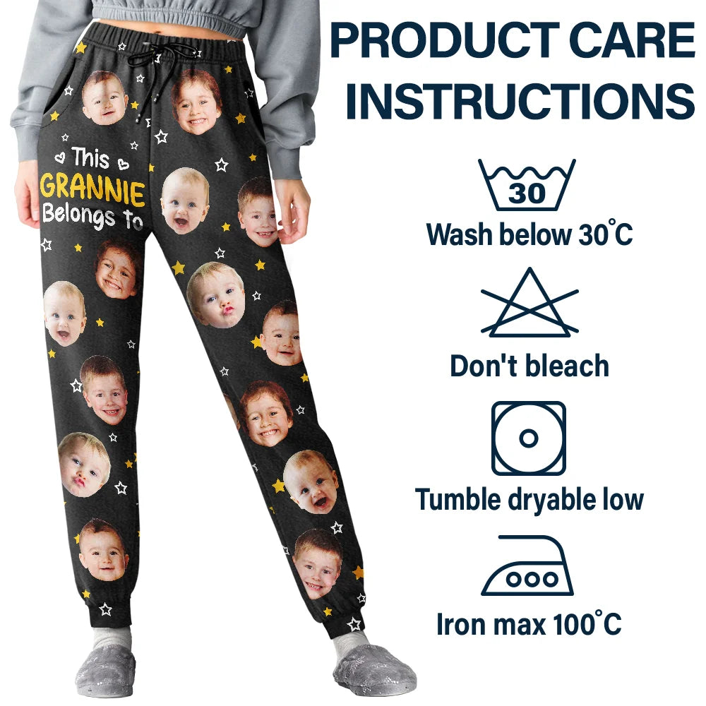 Custom Photo This Grandpa Grandma Belongs To Kids Pet Face - Personalized Pajama Pants