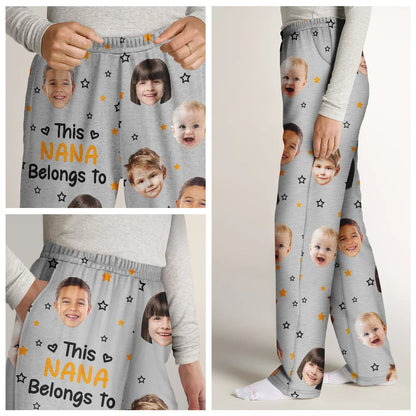 Custom Photo This Grandpa Grandma Belongs To Kids Pet Face - Personalized Pajama Pants