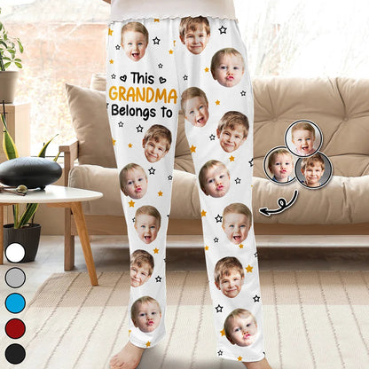 Custom Photo This Grandpa Grandma Belongs To Kids Pet Face - Personalized Pajama Pants