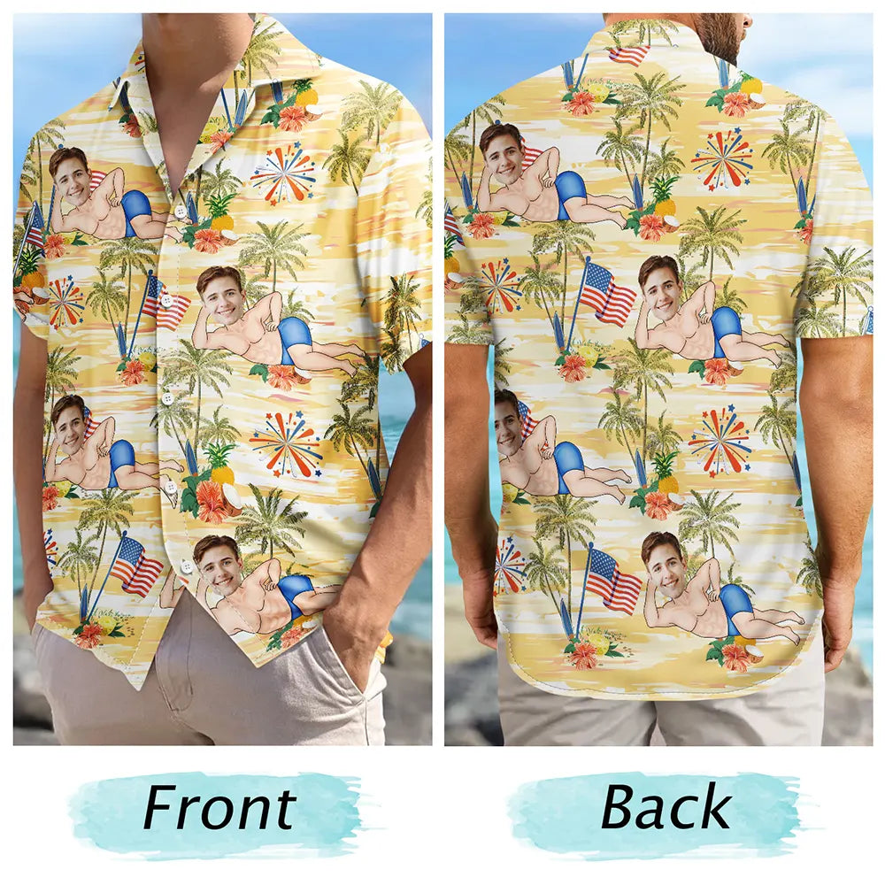 Custom Photo US Flag Sexy Pose - Personalized Hawaiian Shirt