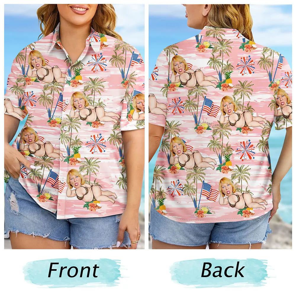 Custom Photo US Flag Sexy Pose - Personalized Hawaiian Shirt