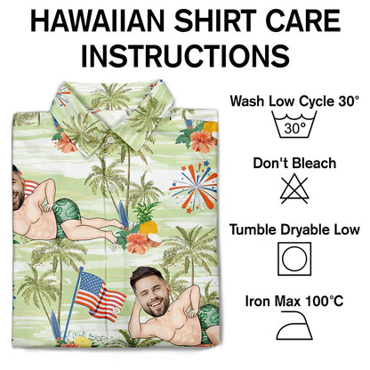 Custom Photo US Flag Sexy Pose - Personalized Hawaiian Shirt