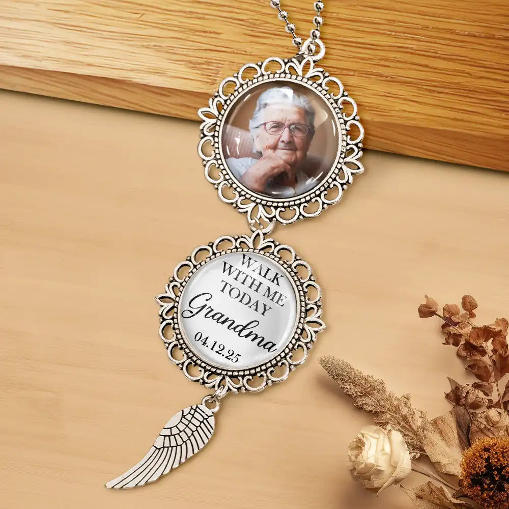 Custom Photo Walk With Me Today Dad Memorial Graduation - Personalized Photo Pendant Charm